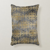 ヴィンテージ ダマスク チャコールグレー ゴールド ディストレスド アクセントクッション (正面(垂直))