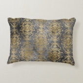 ヴィンテージ ダマスク チャコールグレー ゴールド ディストレスド アクセントクッション (裏面)