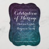ヴィンテージ ダマスク パープルアクア オンブレ 結婚式招待状 招待状 (正面/裏面)