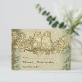 ヴィンテージ·ダマスク·フクロウ夫妻のrsvpと封筒 出欠カード (スタンド正面)