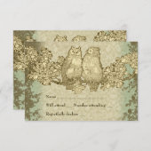 ヴィンテージ·ダマスク·フクロウ夫妻のrsvpと封筒 出欠カード (正面/裏面)