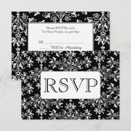 ヴィンテージ ダマスク フローラル パターン オーダーメイド RSVP カード (正面/裏面)