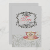 ヴィンテージ ダマスク  ブライダル シャワー ティーパーティー 招待状 (正面/裏面)