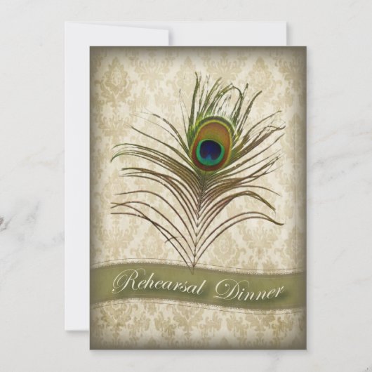 ヴィンテージ ダマスク ペコック リハーサル ディナー 招待状 (正面)