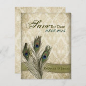 ヴィンテージ ダマスク ペコック 結婚式 Save the Date 案内ポストカード (正面/裏面)