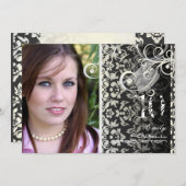 ヴィンテージ·ダマスク/旋回/卒グランジ業 招待状 (正面/裏面)