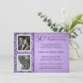 ヴィンテージ ダマスク 結婚記念日 2枚の写真 招待状 (スタンド正面)