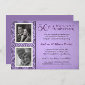 ヴィンテージ ダマスク 記念日 2枚の写真 招待状 (正面/裏面)