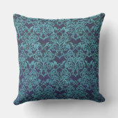 ヴィンテージ,ダマスク,青,フローラ,パターン,ティール(緑がかった色),チック,モーダー アウトドアクッション (裏面)