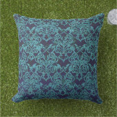 ヴィンテージ,ダマスク,青,フローラ,パターン,ティール(緑がかった色),チック,モーダー アウトドアクッション (芝生)