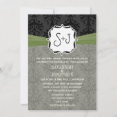 ヴィンテージ ダムスク オリーブグリーン ブラック ウェディング 招待状 (正面)