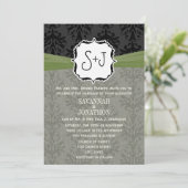 ヴィンテージ ダムスク オリーブグリーン ブラック ウェディング 招待状 (スタンド正面)