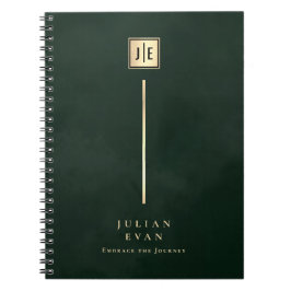 ヴィンテージ ダークエメラルドグリーン ゴールド モノグラム スパイラル ノートブック