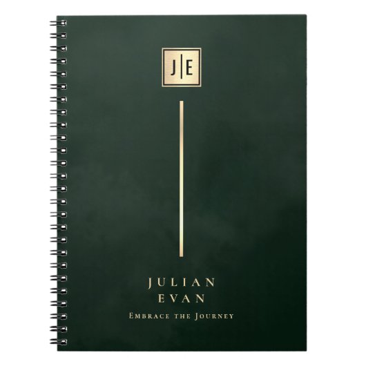 ヴィンテージ ダークエメラルドグリーン ゴールド モノグラム スパイラル ノートブック (正面)