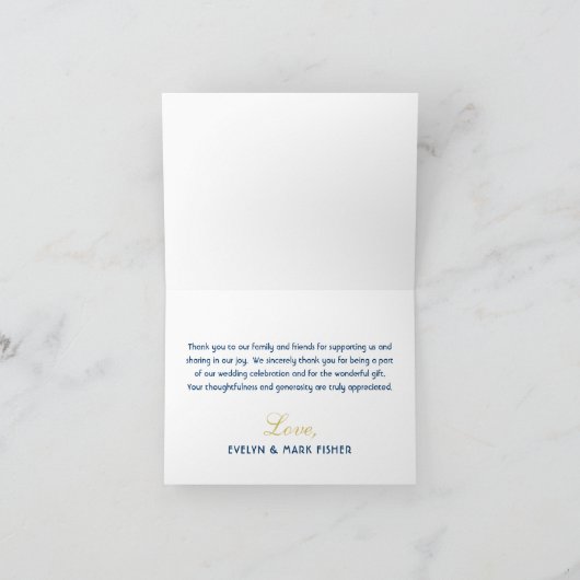 ヴィンテージ ダークネイビー ゴールド アートデコ ウェディング モノグラム サンキューカード (内部)