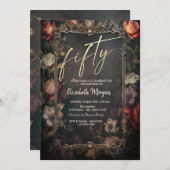 ヴィンテージ ダークローズ ゴシック 50歳の誕生日 招待状 (正面/裏面)