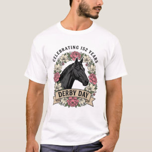 ヴィンテージ ダービーの日 馬 フラワーシャツ デザイン Tシャツ