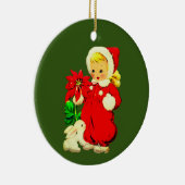 ヴィンテージ·チィルド·ウィズ·ポインセティア&ラビット セラミックオーナメント (右)