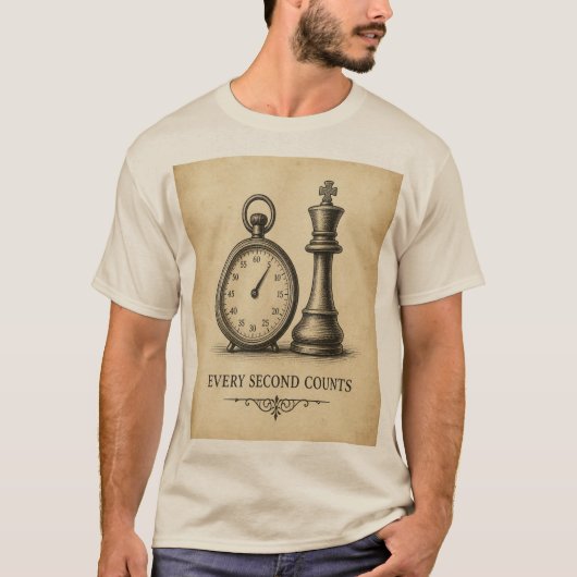 ヴィンテージ・チェス柄「秒が大事" Tシャツ (正面)