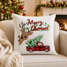 ヴィンテージ・チェック柄トラックのルドルフ メリークリスマス