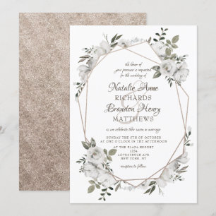 ヴィンテージ チェリッシュ フローラル ローズゴールド ジオメトリック ウェディング 招待状