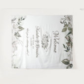 ヴィンテージ チェリッシュ ホワイト フローラル ローズ ウェディング ウェルカム タペストリー (正面(横))