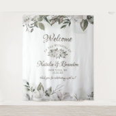ヴィンテージ チェリッシュ ホワイト フローラル ローズ ウェディング ウェルカム タペストリー (正面)