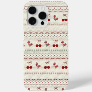 ヴィンテージ チェリー レース柄 iPhoneケース iPhone 15 Pro Maxケース