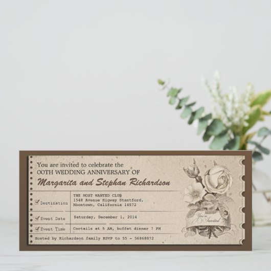 ヴィンテージ チケット ウェディング アニバーサリー インビテーションズ 招待状 (スタンド正面)