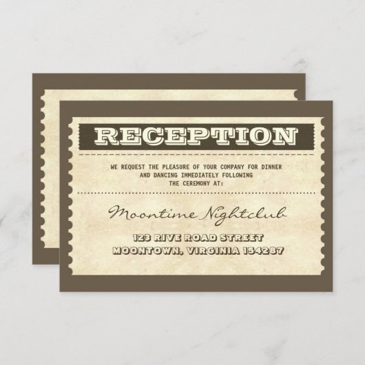 ヴィンテージ チケット ウェディング オールド レセプション デザイン エンクロージャーカード (正面/裏面)