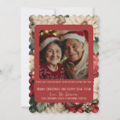 ヴィンテージ チックなクリスマス フローラル レッド グリーン フォト カード (正面)