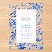 ヴィンテージ チノワジリー アジアン ピーコック フラワー ウェディング アクリル招待状 (正面)