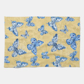 ヴィンテージ チノワジリー ブルーバタフライ フェードダマスク キッチンタオル (横)