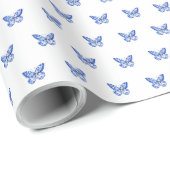 ヴィンテージ チノワジリー 青と白の蝶 ラッピングペーパー (ロールコーナー)