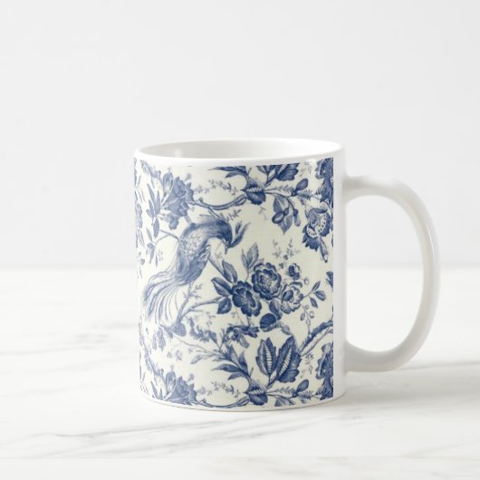 ヴィンテージ チャイノイズリー 青と白の花鳥マグカップ コーヒーマグカップ (右)