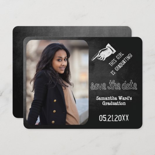 ヴィンテージ·チャルクボードの卒業写真が日付を救う セーブザデート (正面/裏面)