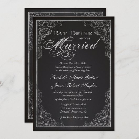 ヴィンテージ·チャルクボードの発表 招待状 (正面/裏面)