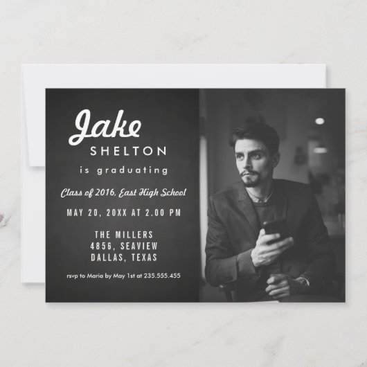 ヴィンテージ·チャルクボード卒業写真 招待状 (正面)