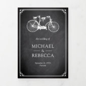 ヴィンテージ·チャルクボード·タンデ結婚ム自転車の写真 三つ折り招待状 (カバー)