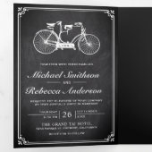 ヴィンテージ·チャルクボード·タンデ結婚ム自転車の写真 三つ折り招待状 (内部最初)