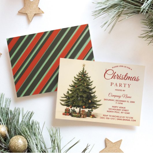 ヴィンテージ ツリーと企業のクリスマス パーティー 招待状