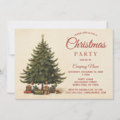 ヴィンテージ ツリーと企業のクリスマス パーティー 招待状 (正面)