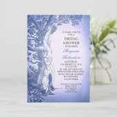 ヴィンテージ ツリー 青い ラスティック ウェディング シャワー 招待状 (スタンド正面)
