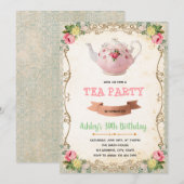 ヴィンテージ ティーパーティーのテーマ 招待状 (正面/裏面)