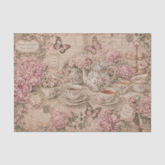 ヴィンテージ ティーパーティー ピンクの芍薬 手書きの手紙 薄葉紙 (正面)