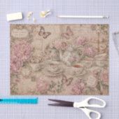 ヴィンテージ ティーパーティー ピンクの芍薬 手書きの手紙 薄葉紙 (クラフト)