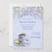 ヴィンテージ ティーパーティー ブライダルシャワー ブルー 招待状 (正面)
