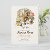 ヴィンテージ ティーパーティー ブライダル バースデー ティーカップ フローラル 招待状 (スタンド正面)