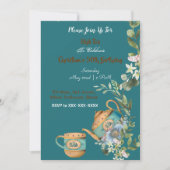 ヴィンテージ ティーポット 花柄 アフタヌーンティー 誕生日 招待状 (正面)