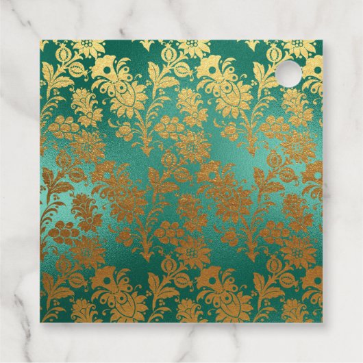 ヴィンテージ ティールとゴールドの花 フェイバータグ (裏面)